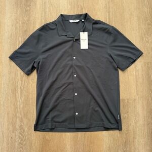 Kenneth Cole Button Up Dress Shirt Textured Knit Short Sleeve "Arctic Sea" Sz XL